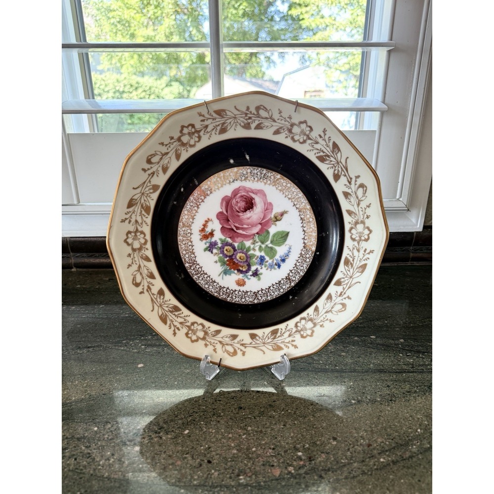 Schumann Bavaria GERMANY US ZONE | GOLD Floral‎ | 10.5" Set Decorative Plates
